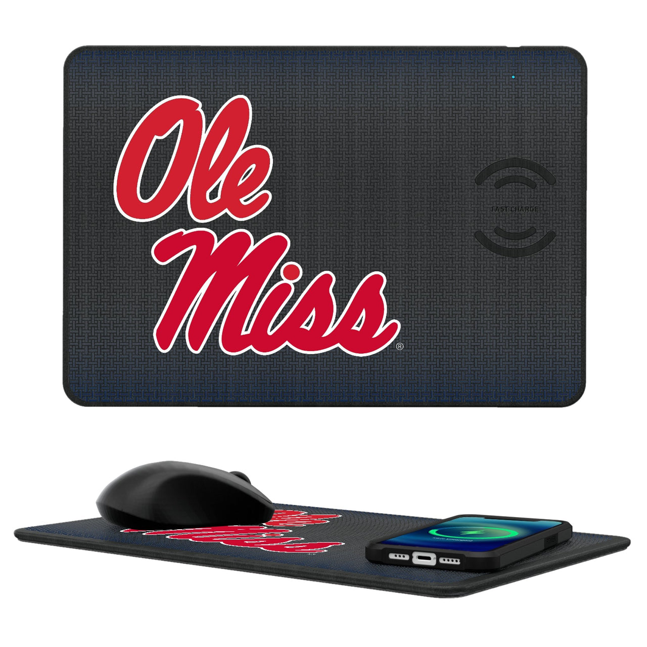 Mississippi Ole Miss Rebels Linen 15-Watt Wireless Charger and Mouse Pad-0