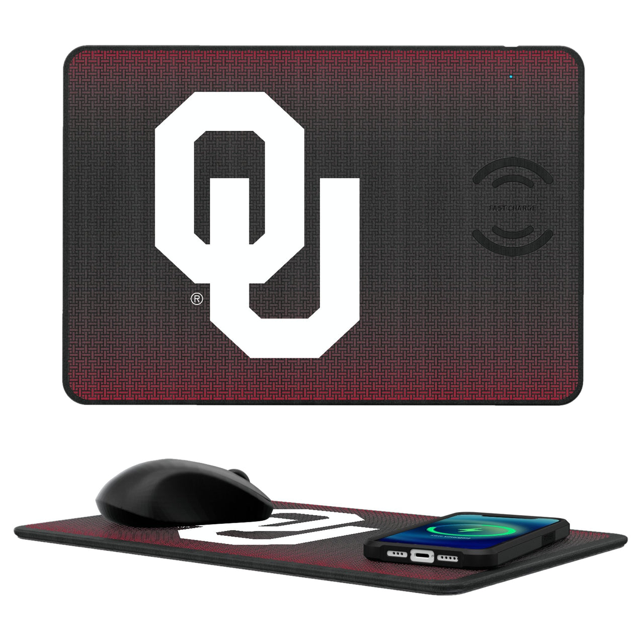 Oklahoma Sooners Linen 15-Watt Wireless Charger and Mouse Pad-0