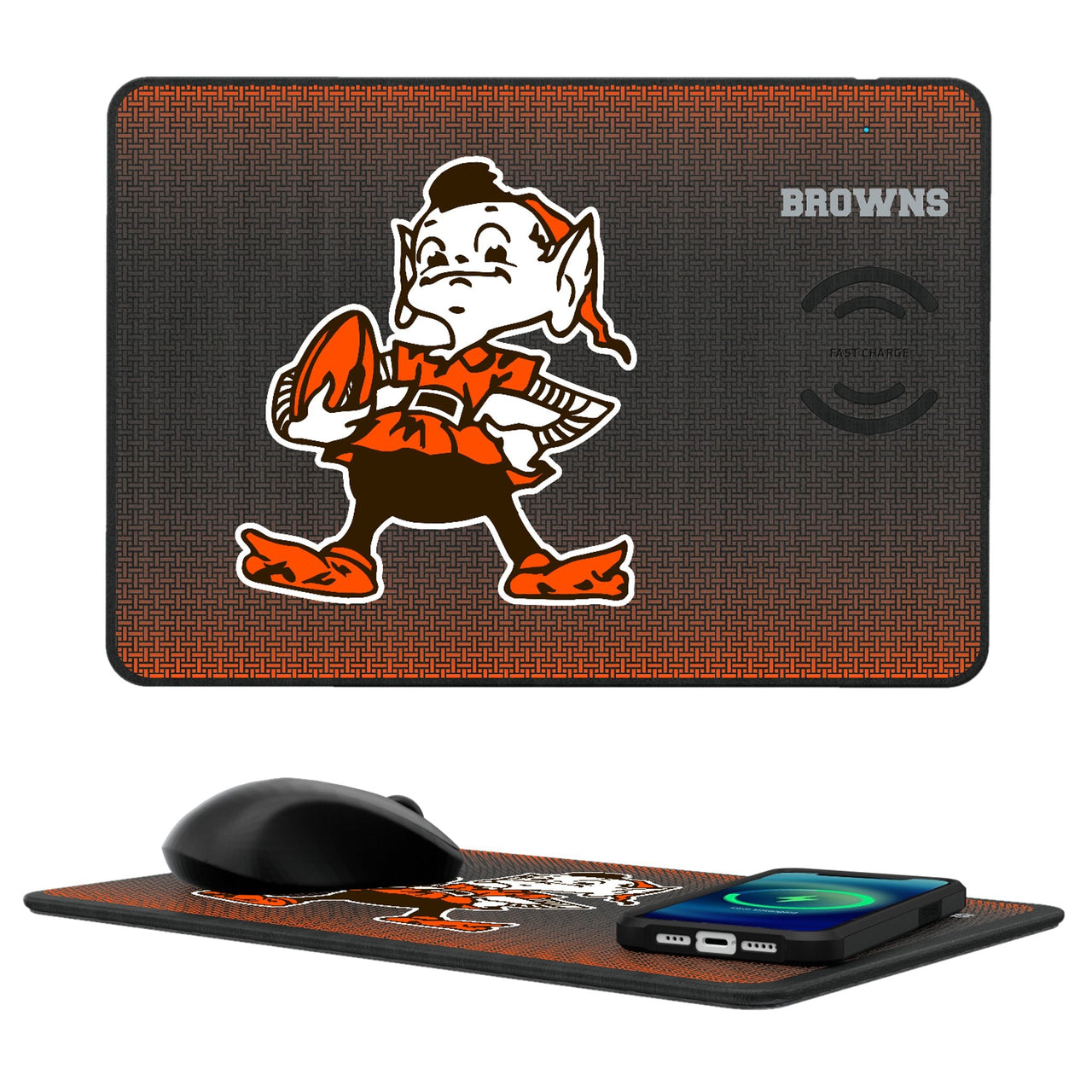 Cleveland Browns Historic Collection Linen 15-Watt Wireless Charger and Mouse Pad-0