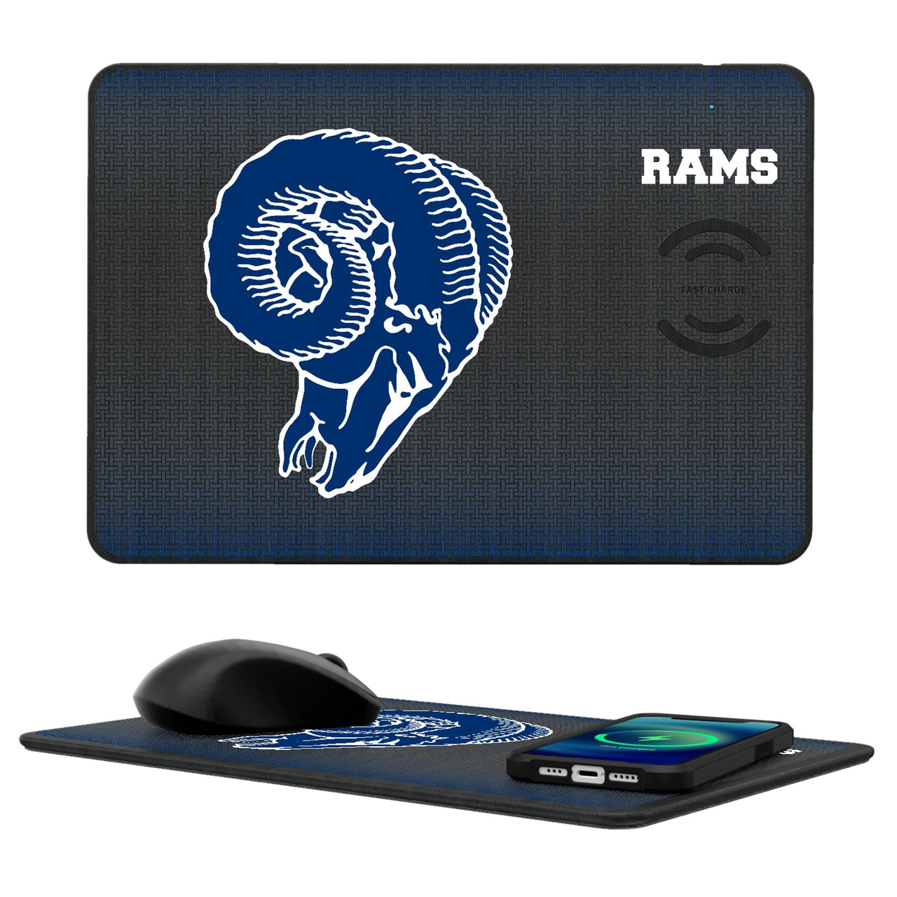 Los Angeles Rams Historic Collection Linen 15-Watt Wireless Charger and Mouse Pad-0