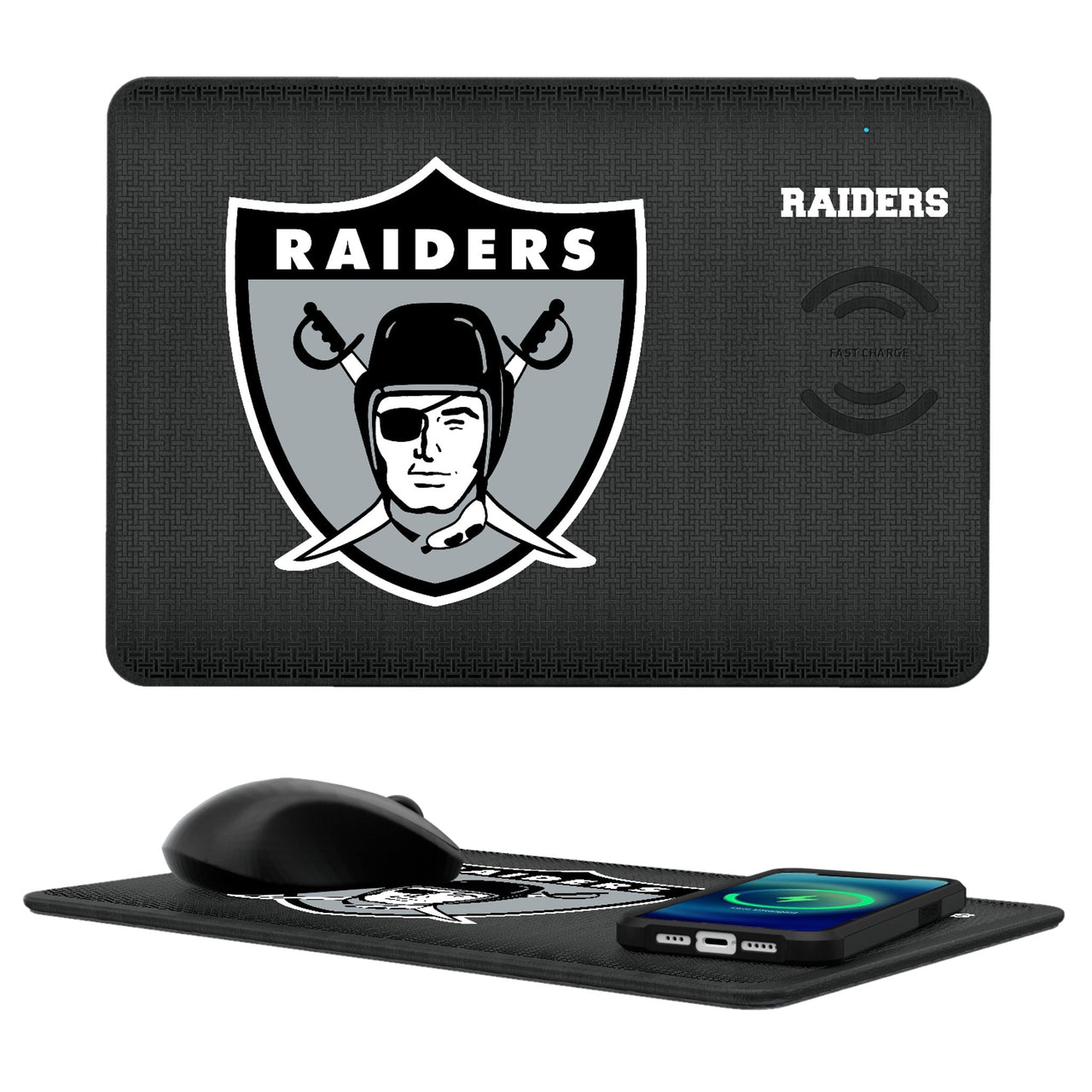 Oakland Raiders 1963 Historic Collection Linen 15-Watt Wireless Charger and Mouse Pad-0