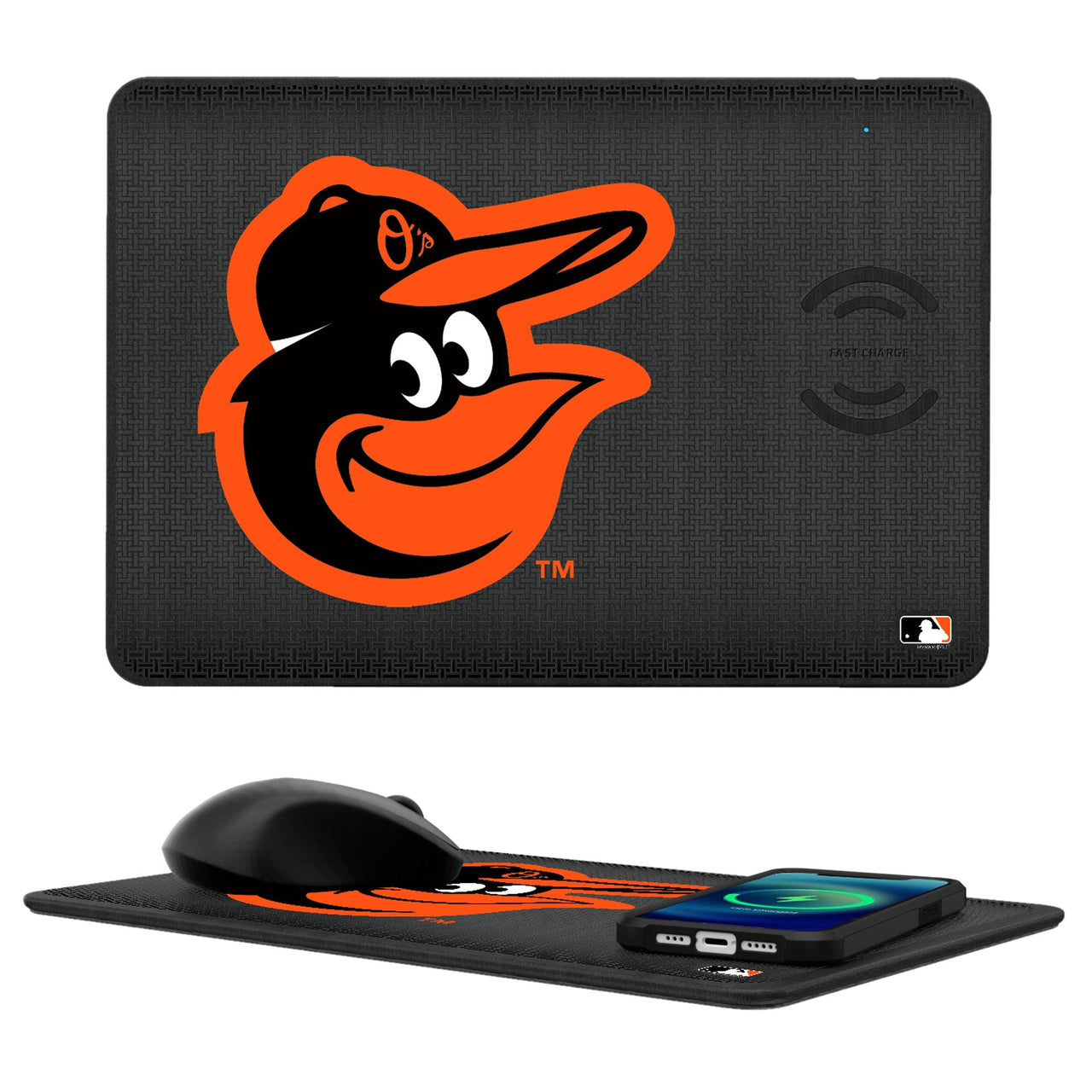 Baltimore Orioles Linen 15-Watt Wireless Charger and Mouse Pad-0