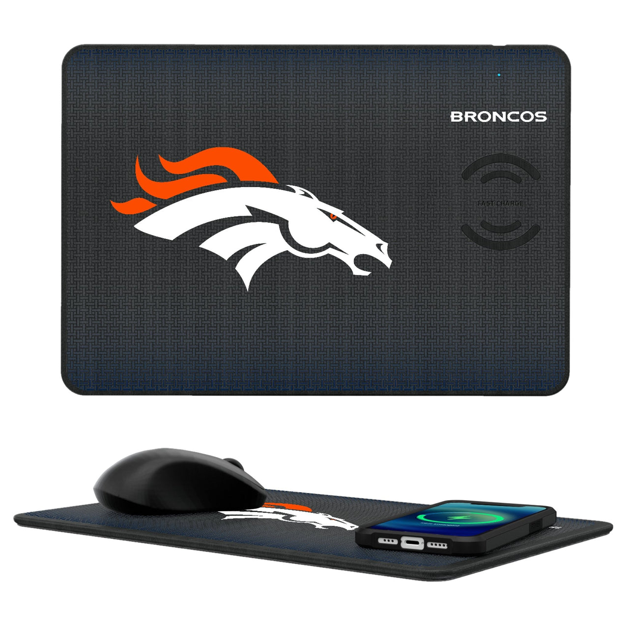 Denver Broncos Linen 15-Watt Wireless Charger and Mouse Pad-0