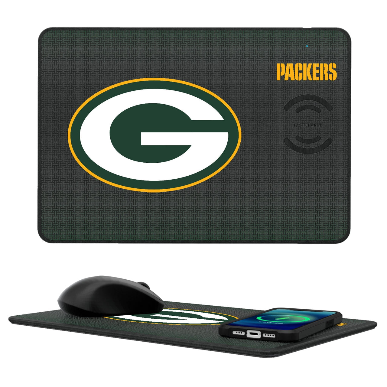 Green Bay Packers Linen 15-Watt Wireless Charger and Mouse Pad-0