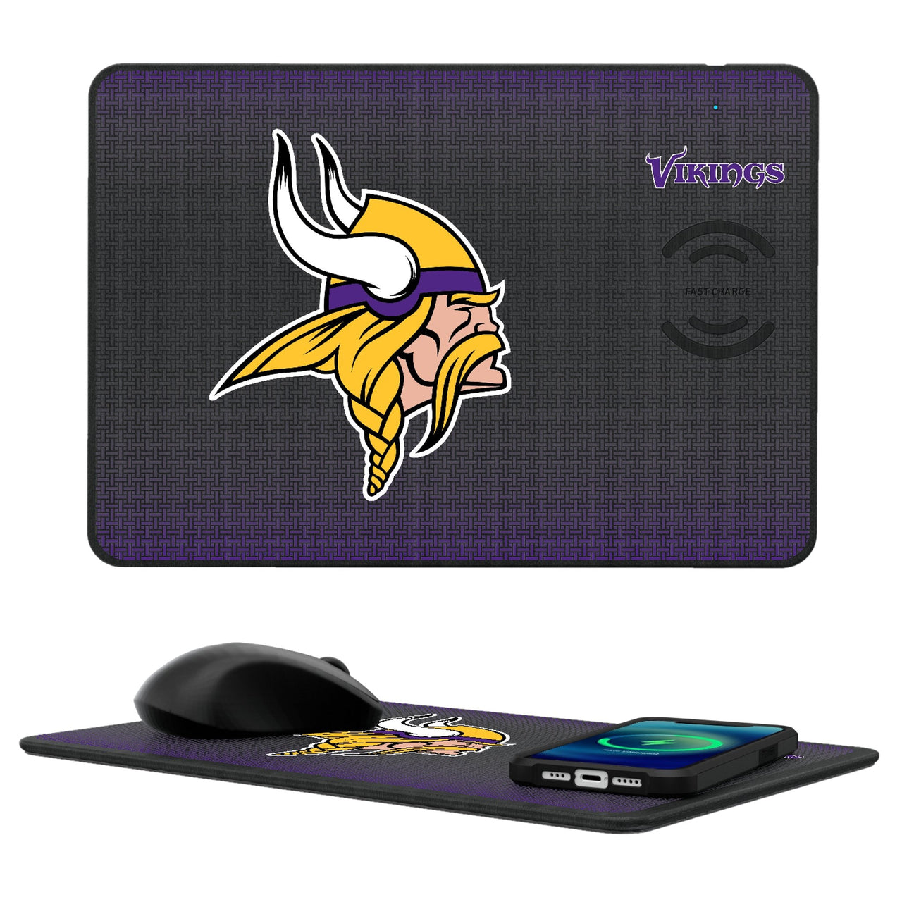 Minnesota Vikings Linen 15-Watt Wireless Charger and Mouse Pad-0