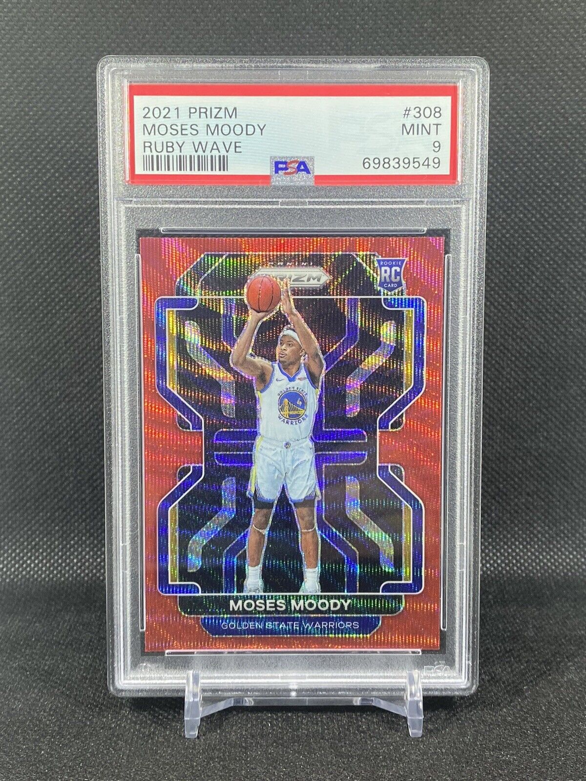 2021-22 prizm Ruby Wave Moses Moody psa 9 rc rookie