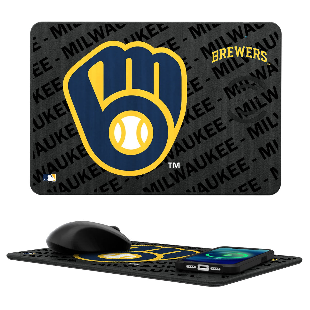 Milwaukee Brewers Tilt 15-Watt Wireless Charger and Mouse Pad-0