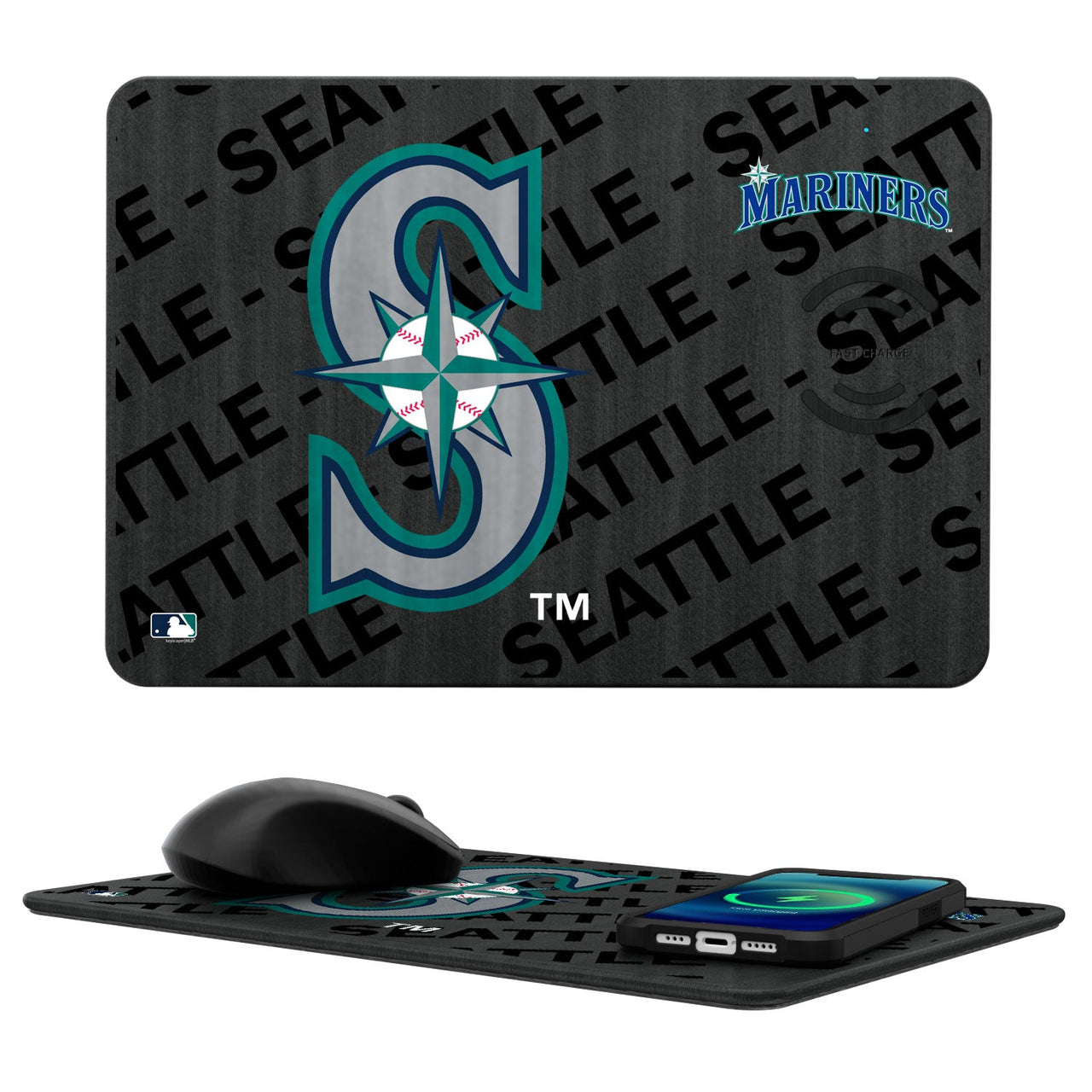 Seattle Mariners Tilt 15-Watt Wireless Charger and Mouse Pad-0